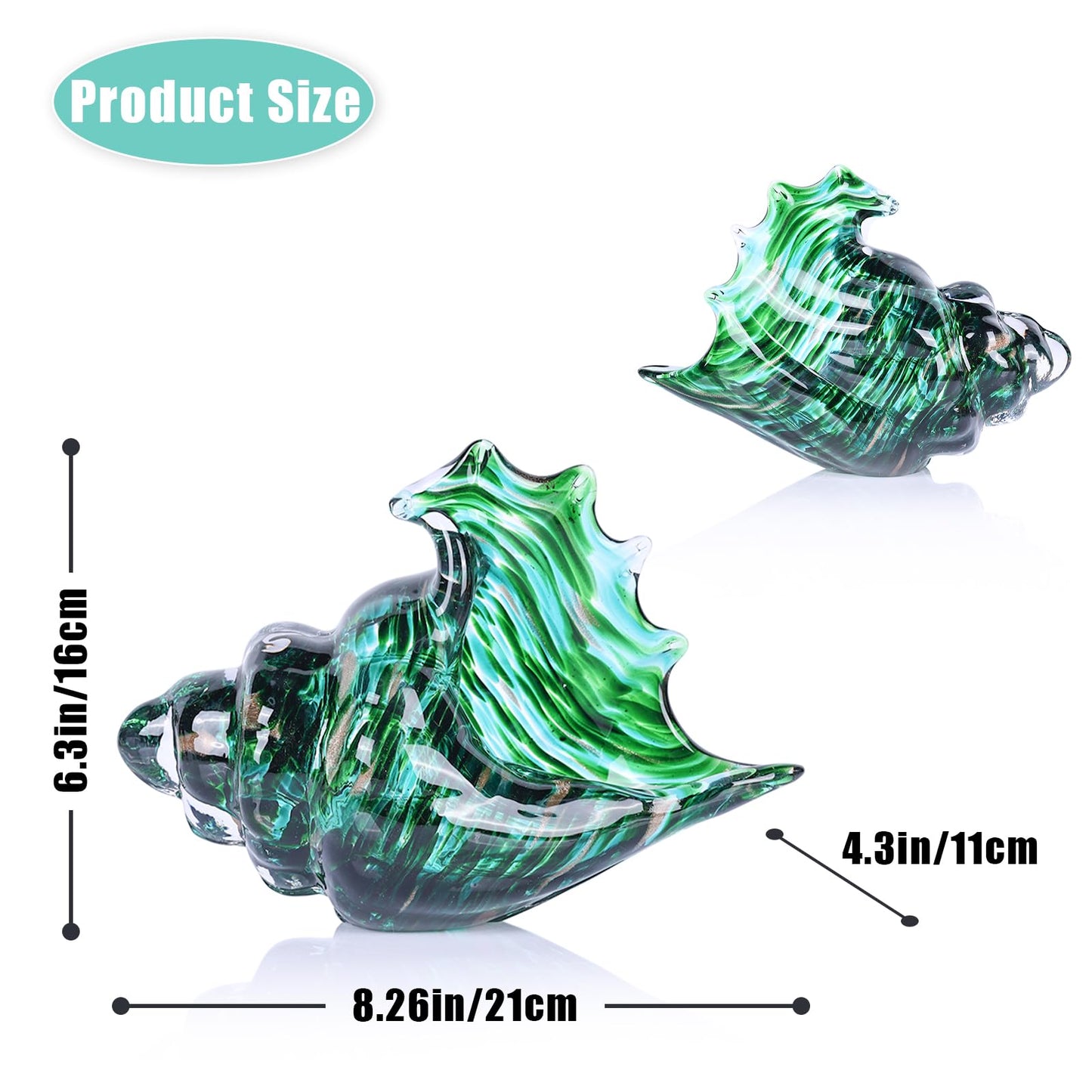 LCCCK Hand Blown Glass Conch Shell Sculpture, Sea Glass Art Figurines, Beachy Room Decor, Teal Conch Shell Decorative Statues, Sea Shell Coastal Decor for Shelf House Room, Beachy Gifts