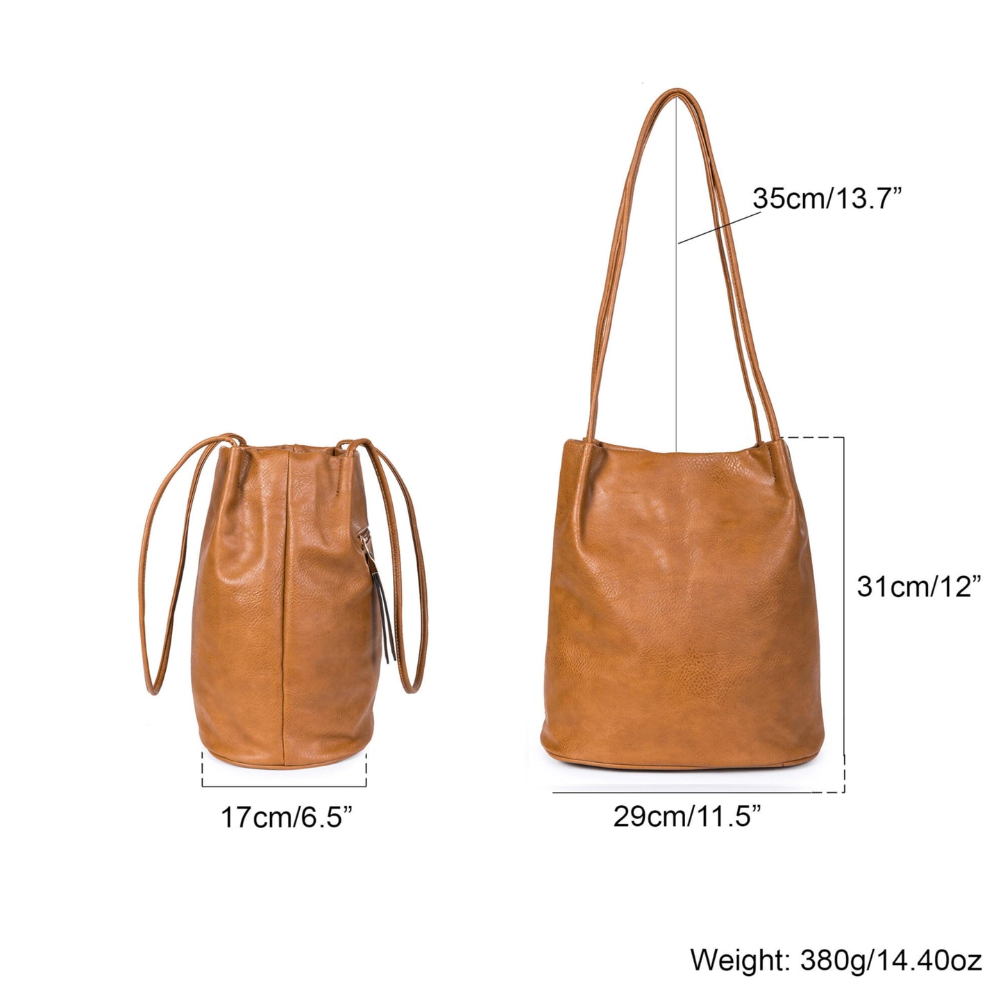 Mabel London Women's Fashion Designer Medium Size Plain Soft Vegan Leather Hobo Bucket Tote Shoulder Bag - Delilah (Medium Tan)