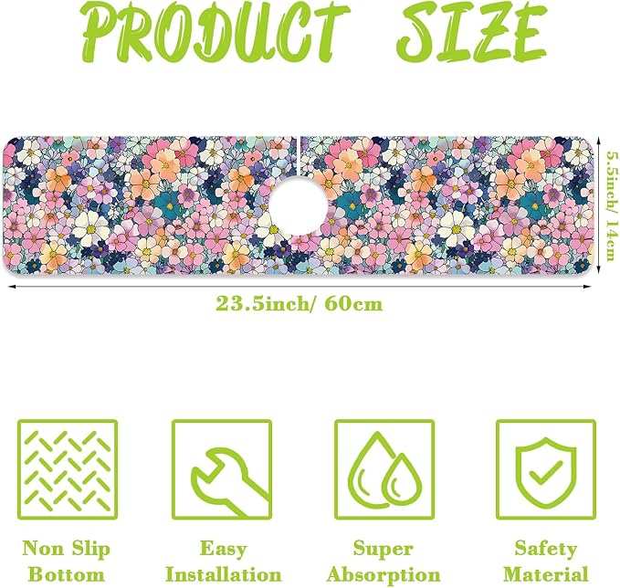 Sink Faucet Absorbing Mat Cute Flowers Sink Splash Guard Drying Mat