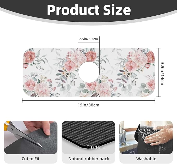 Peony Peonies Pink Flowers Leaves Watercolor Floral Kitchen Sink Splash Guard