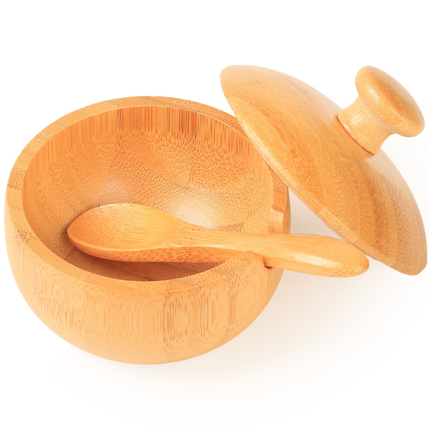 ZTHapwa Bamboo Salt Bowl with Lid and Spoon, Small Wooden Spice Cellar for Storing Salt/Pepper/Herbs, Mini Rustic Seasoning Container Holder for Kitchen Countertop, 1/4 Cup Capacity