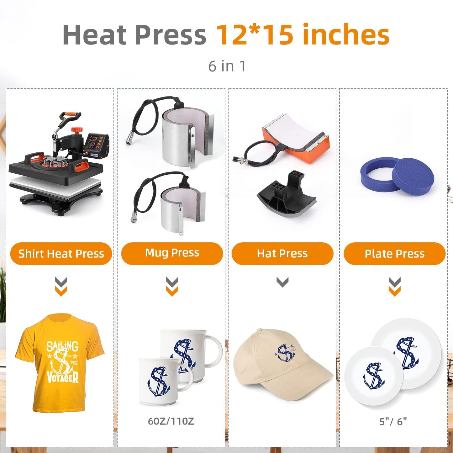 IDEALHOUSE 6-in-1 Heat Press Machine 12 x 15 Inch – 360° Swing-Away Digital Sublimation – T-Shirt, Mug, Plate 360° Swing Away, Sublimation Heat Press Heat Transfer Machine