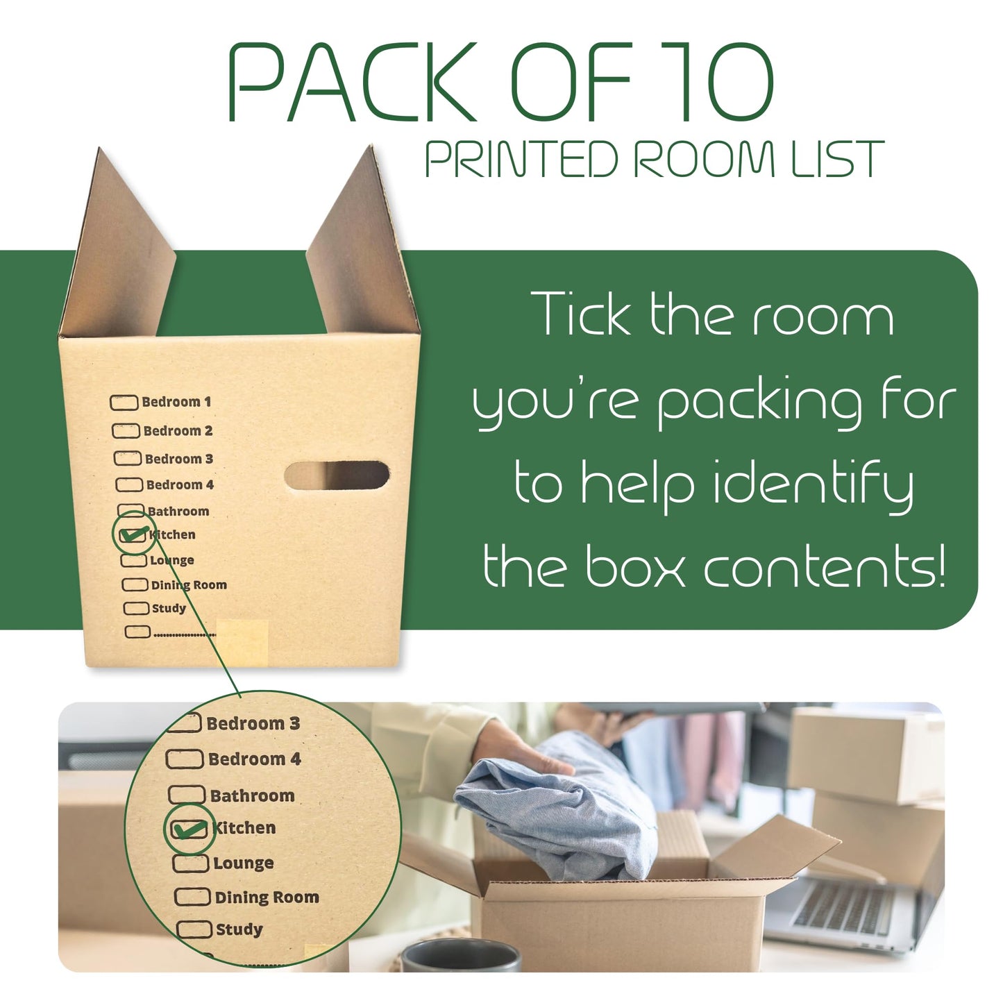 Moving Boxes x 20 Large Strong Cardboard Packing Boxes for Moving House – Ideal for Storage, Moving, and Packing 45.7cm x 28.8cm x 28.8cm with Carry Handles and Room List (20)