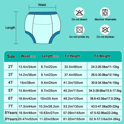 MOEMOE BABY Potty Training Pants for Boys - Reusable Cotton Toddler Underwear, 10 Pack, Blue, 3 Years
