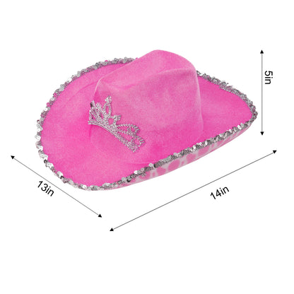 Spooktacular Creations 2 Pack Pink Cowboy Hat with Crown Blinking, Halloween Children's Pink Tiara Felt Cowboy Hats Accessories for Cosplay, Dress-up Party