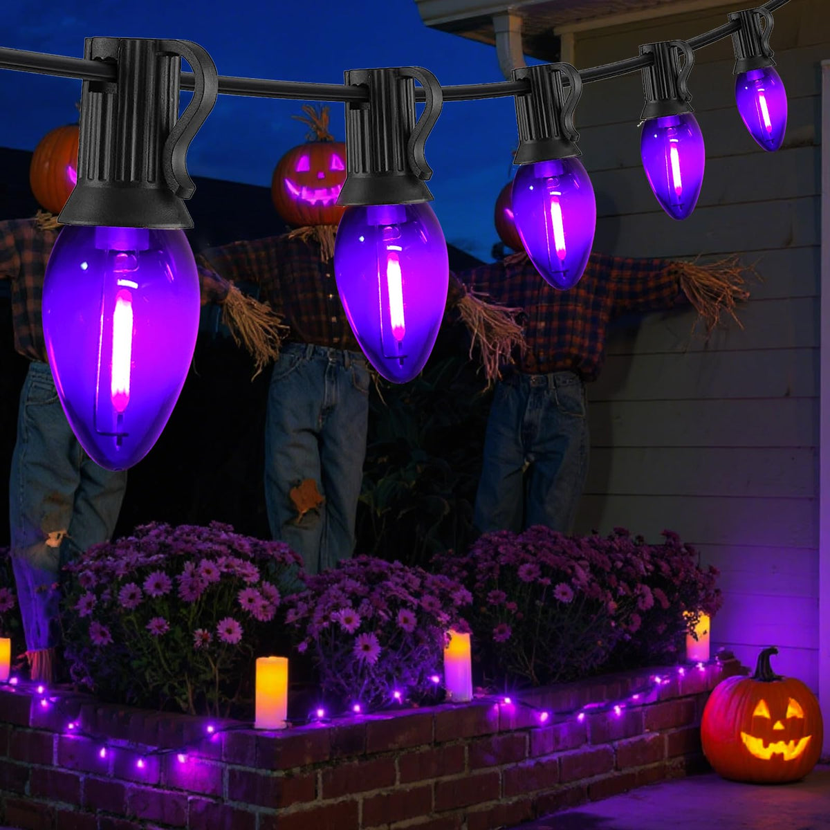 CHYParty 25 Pack C7 Replacement Bulbs, Dark Purple LED Halloween Light Bulbs for Outdoor String Lights, Patio, Christmas Decor, E12 Candelabra Base, Waterproof, Energy-Saving