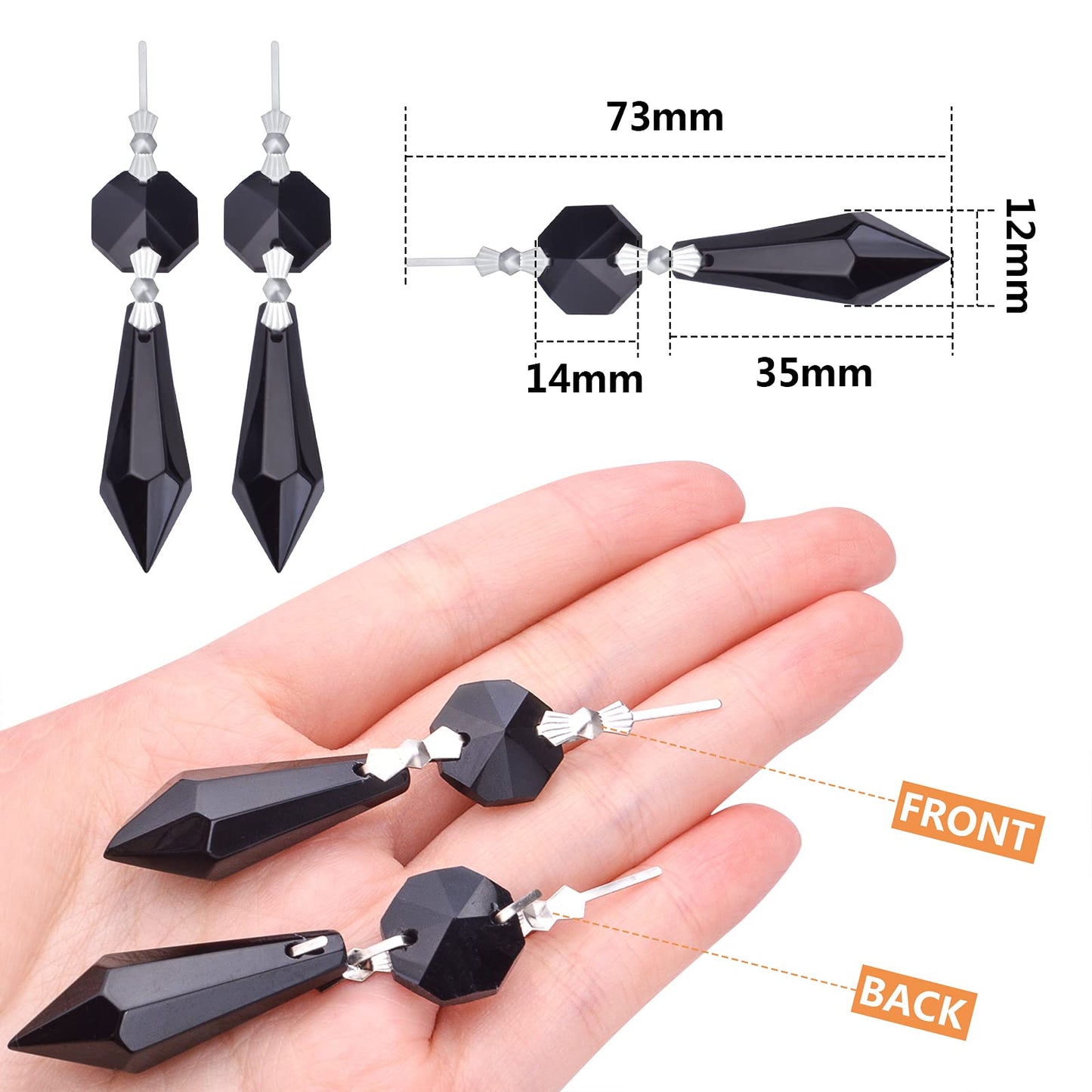 20pcs Crystals Prisms Glass Tip Beads Black Chandelier Icicle Drops Hanging Crystal Replacements Pendants for DIY Craft Jewelry Ornament Wedding Christmas Lamp Decoration, 35 mm