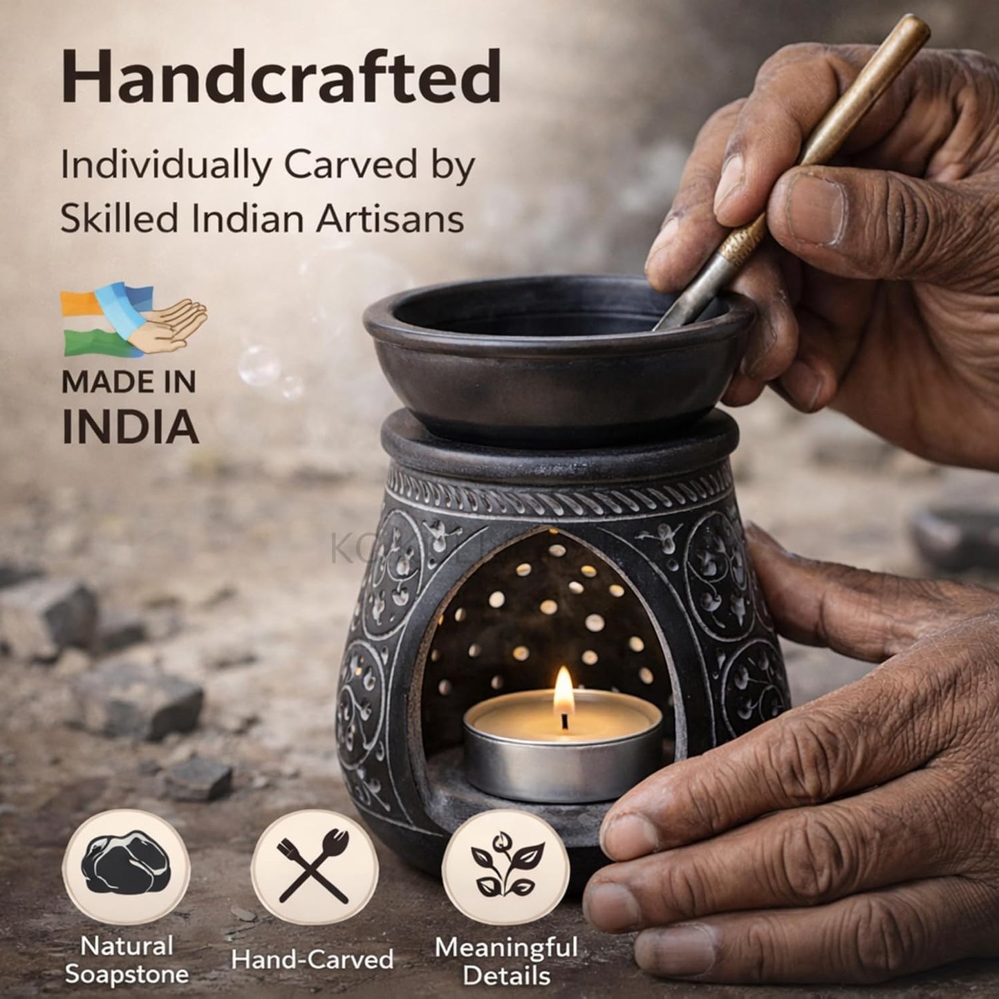 KC KULLICRAFT Handmade Black Soapstone Aroma Oil Burner