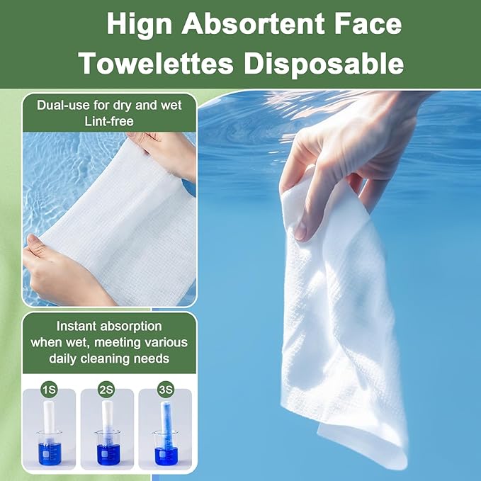 Face Towels Disposable, 12” x 10” Biobased Facial Towelettes, Large Soft &