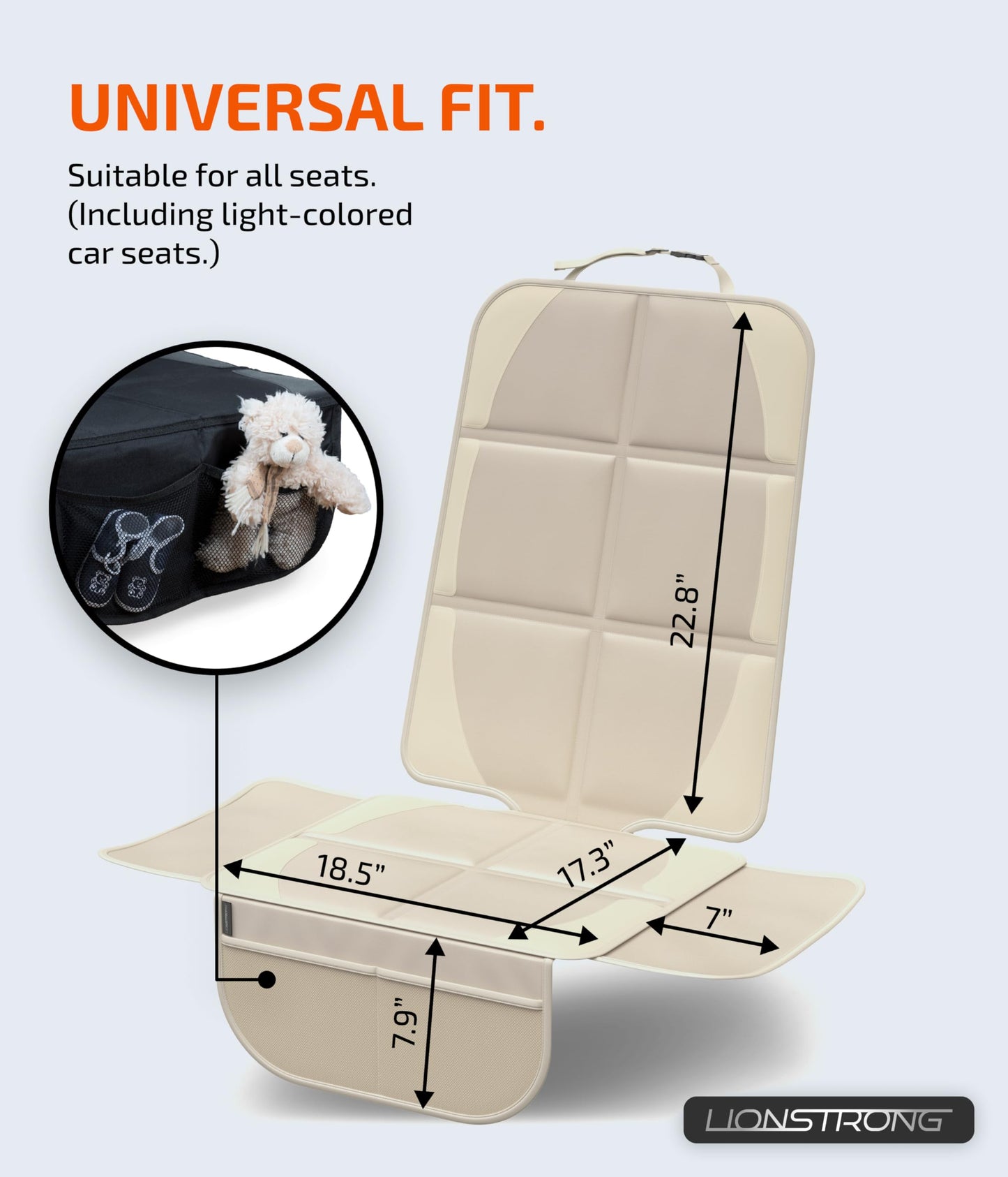 LIONSTRONG® Car Seat Protector for Child Seat [ISOFIX compatible]- Seat Cover for Infant Seat waterproof - Carseat Seat Protectors Baby - Car Seat Mat Dirt resistant - cream