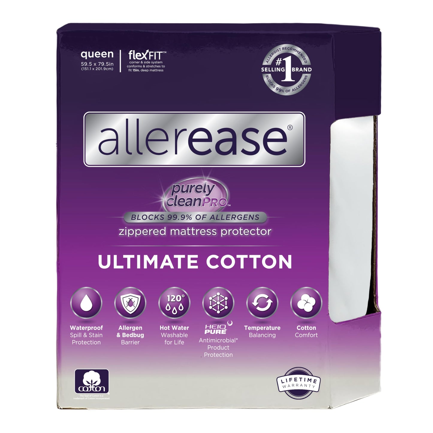 AllerEase Ultimate Allergy Protection and Comfort Zippered Mattress Protector Queen, White