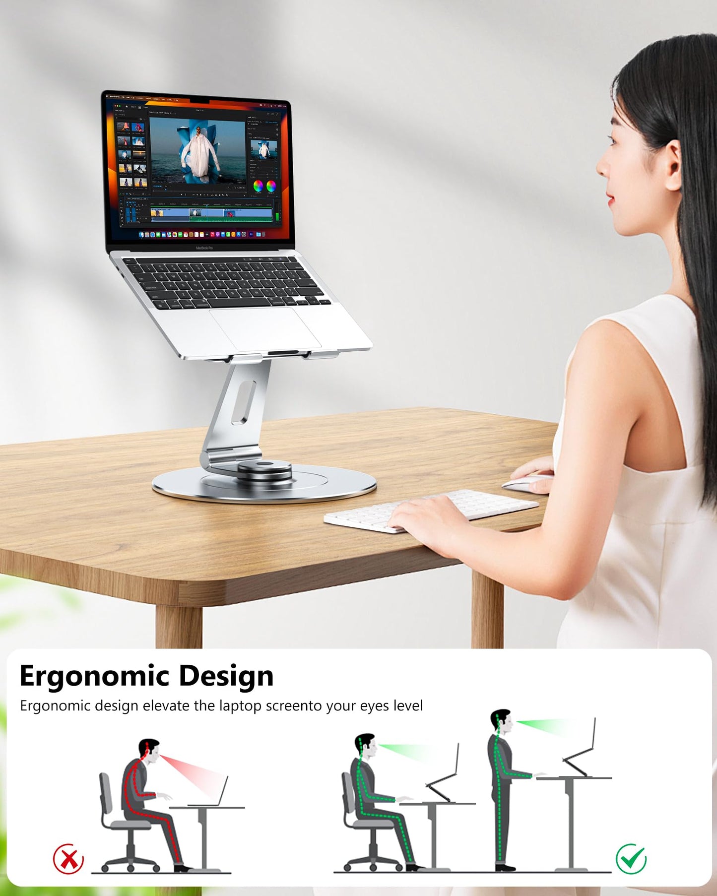 Adjustable Laptop Stand, Computer Stand with 360 Rotating Base, Ergonomic Laptop Riser Mount for Desk Foldable Protable Computer Desk Fits with MacBook Pro Air (10-16") - Black
