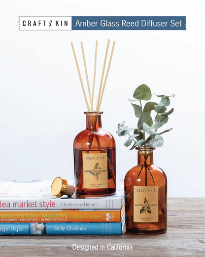 Craft & Kin Sage, Mint & Lavender Reed Diffuser | All Natural Essential Oil & 8 Rattan Scent Sticks | Reed Diffusers for Home, Bathroom | Long Lasting Home Fragrance in Amber Glass, 5.75oz