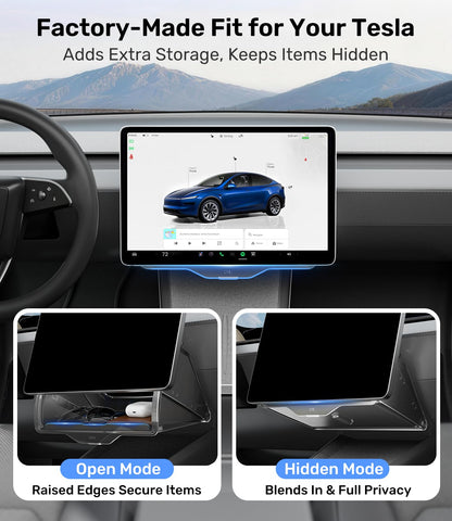 Zanch (Upgraded) Tesla Model Y Juniper Under Screen Storage Box [Hidden Design, Factory-Fit], Adds Extra Storage & Keeps Items Hidden for Privacy, Model Y (2020–2025) / Juniper (2025–2026) Accessories