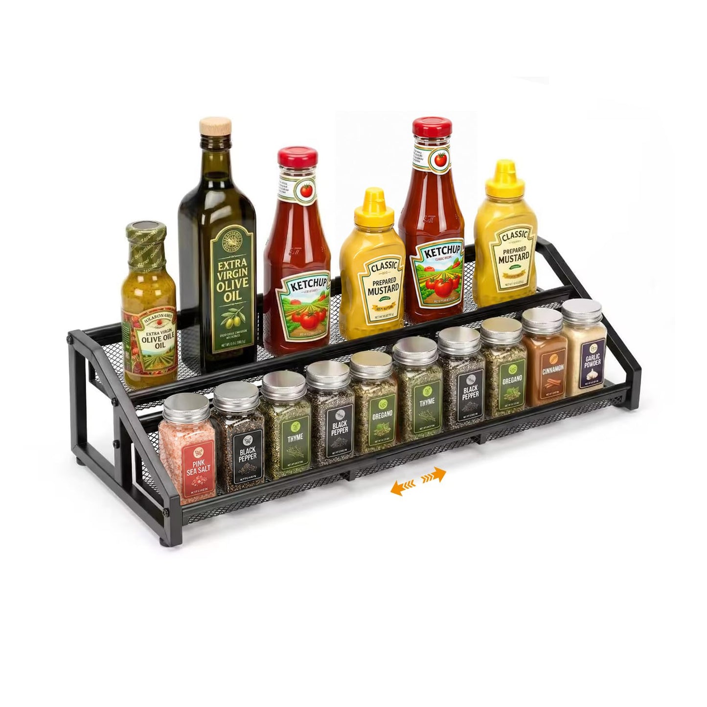 Lesmery 2 Tier Expandable Spice Rack Organizer for Kitchen Cabinet,13.7"-23.6" Heavy Duty Spice Organization Shelf,Metal Pantry Storage Shelves Racks,Good Space for Pantry, Counter top,Patent Pending