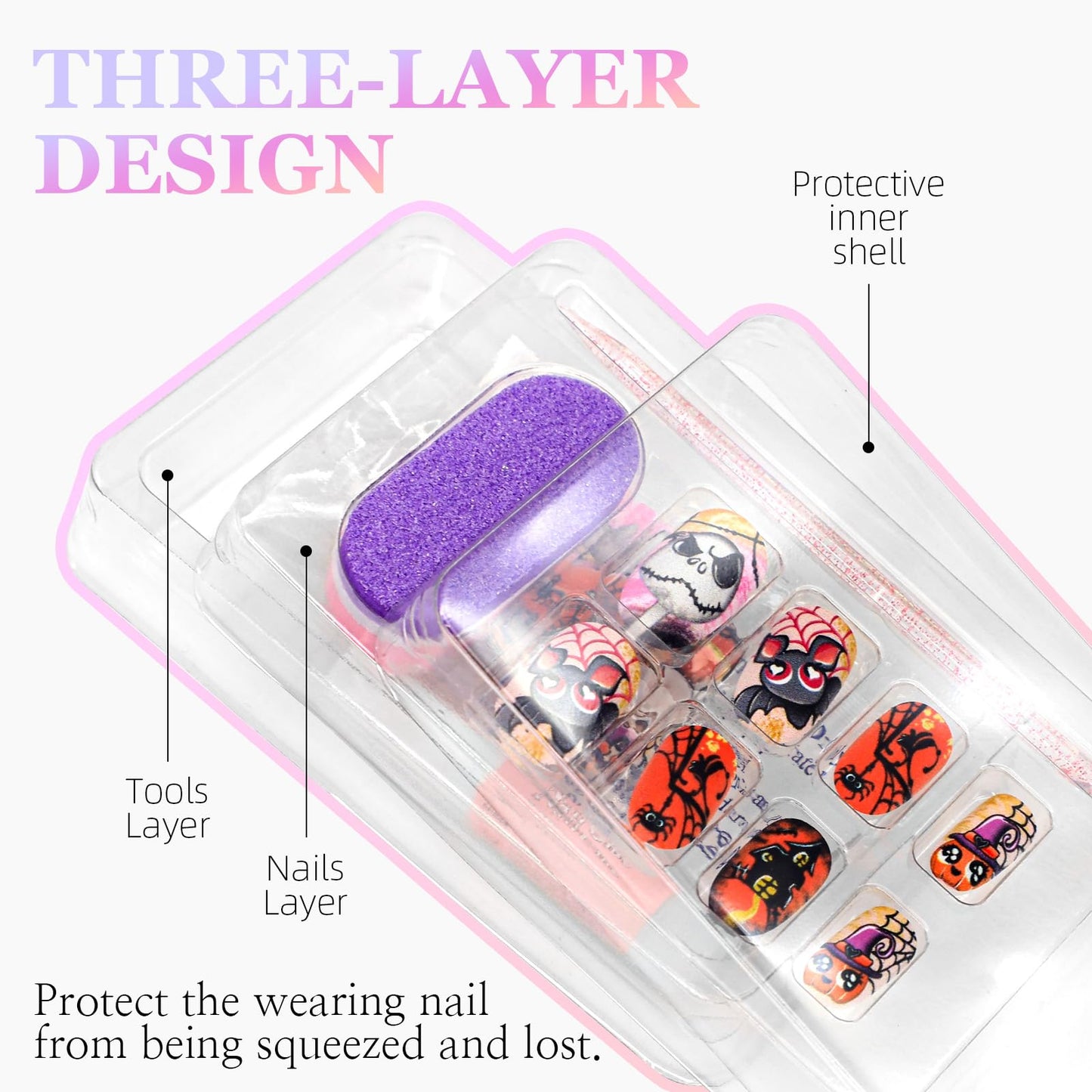 Halloween Press on Nails Square Fake Nails Acrylic Nails Kit with Black Cat Pattern Design Full Cover Artificial False Nails Medium Glue on Nails for Women Girls 24Pcs