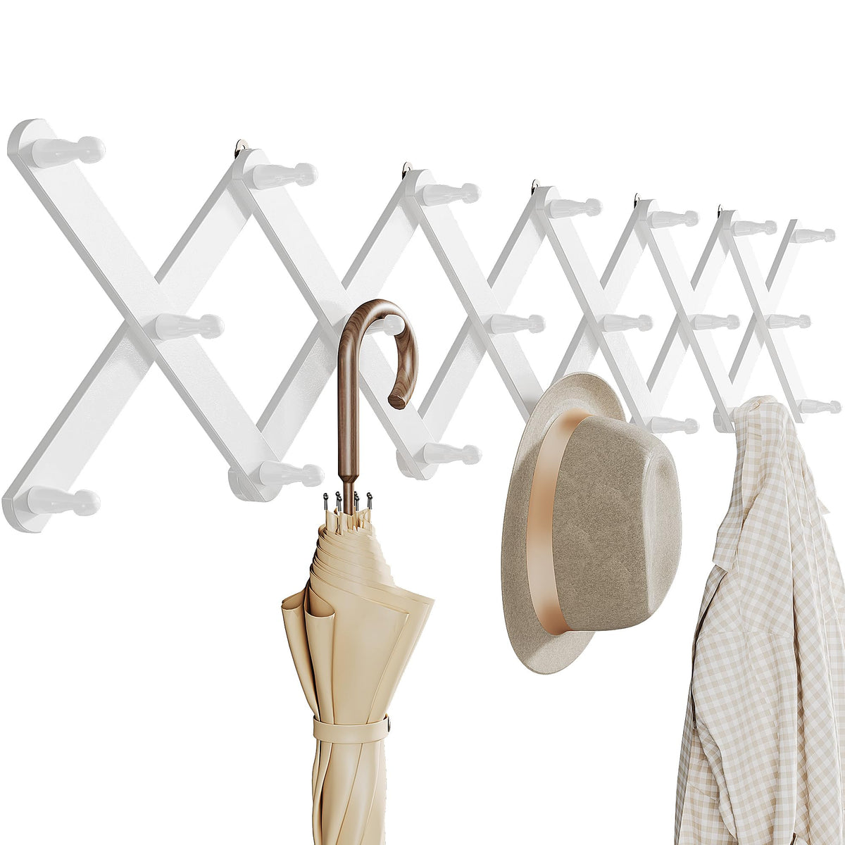 OROPY Accordion Wall Hanger with 20 Pegs, Expandable Wooden Coat & Hat Rack