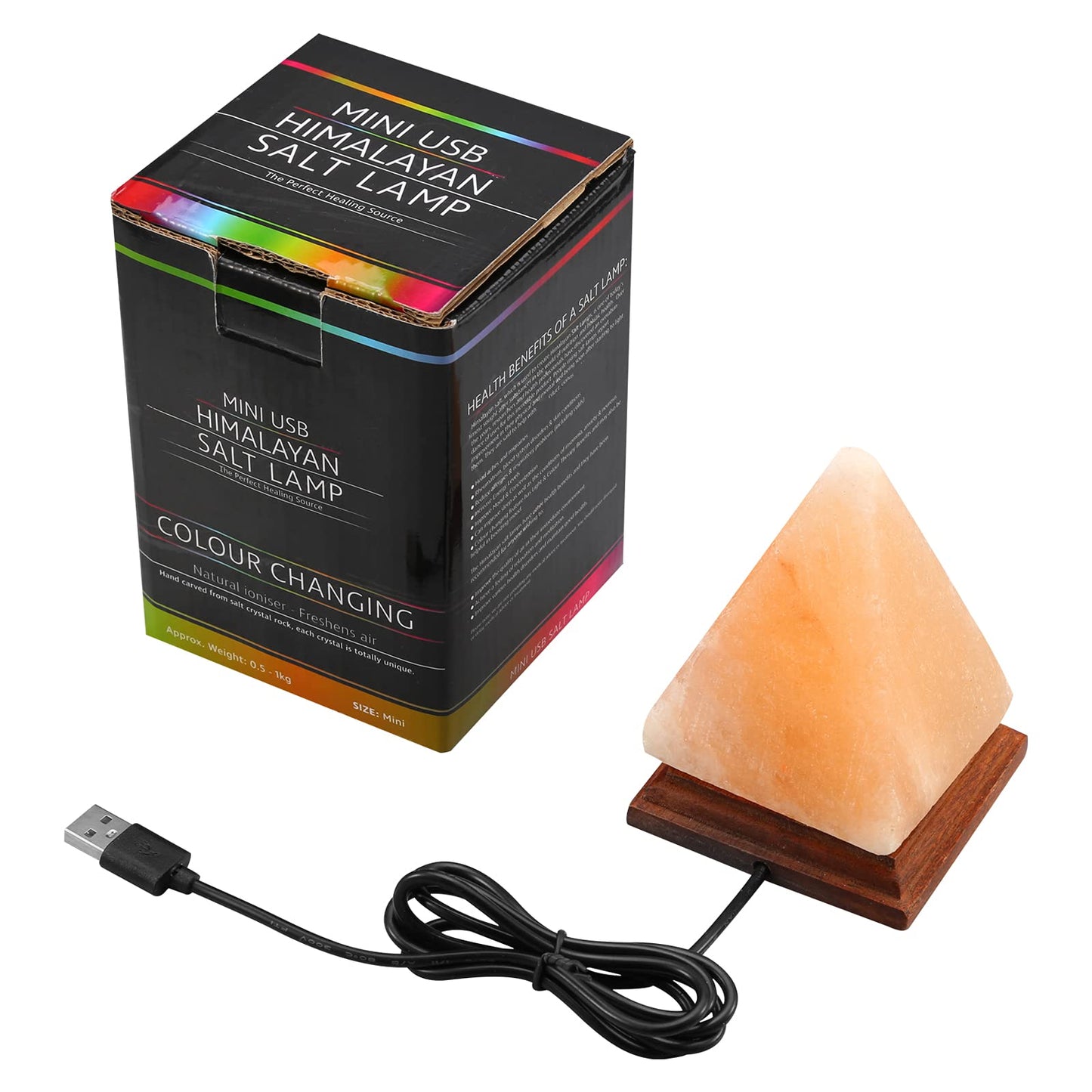 AMIR Pyramid Salt Lamp, 8 Colors Changing Himalayan Salt Lamp Crystal Rock Lamp, USB Salt Lamps Release Negative Ions for Bedroom, Living Room, Office Home Deco Yoga Gift
