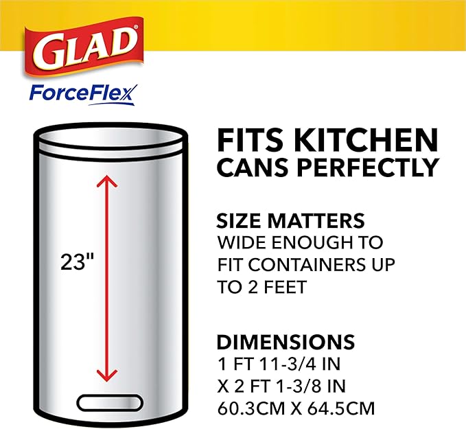 Glad ForceFlex Tall Kitchen Drawstring Trash Bags, 13 Gal, Pine-Sol Original