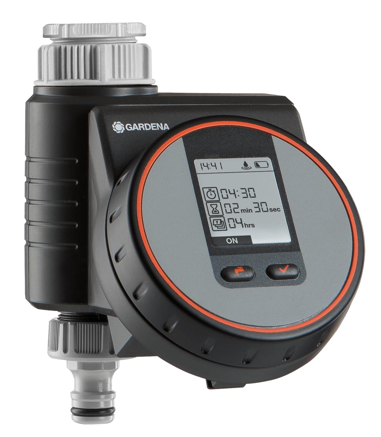 GARDENA Flex irrigation controller for quick automatic irrigation for the terrace and balcony, easy to use, Water Now function, Color Black/Grey/Orange 1890-20