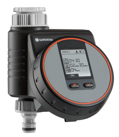 GARDENA Flex irrigation controller for quick automatic irrigation for the terrace and balcony, easy to use, Water Now function, Color Black/Grey/Orange 1890-20