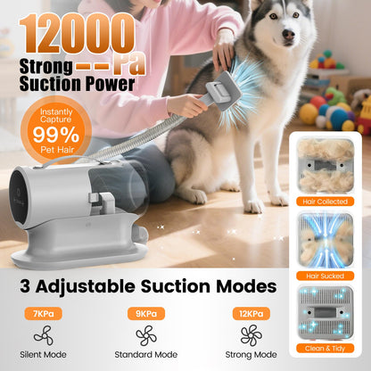 AIRROBO Dog Grooming Vacuum and Kit with Clipper Nail Trimmer Grinder, 12000Pa Pet Vacuum for Shedding Grooming, 2L Large Capacity Dog Hair Vacuum with 8 Pet Grooming Tools, PG100 Plus