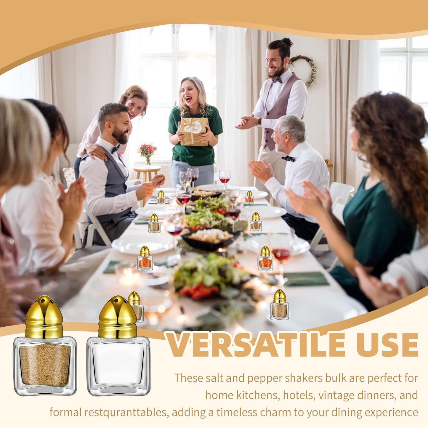 12 Pcs 0.5 oz Cube Shape Small Salt and Pepper Shakers Clear Mini Glass Seasoning Jars Spice Salt Shakers with Funnel and Storage Rack for Wedding Party Restaurant Home Kitchen (Gold)