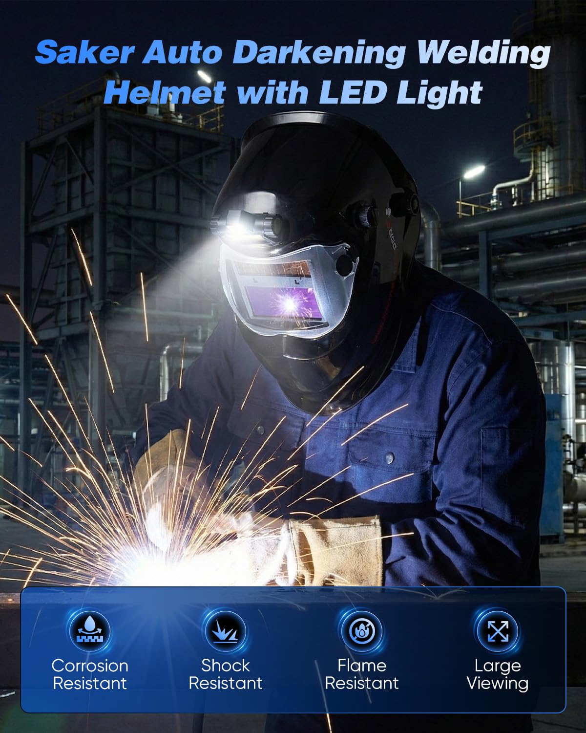 Saker Portable Welding Machine - Saker Auto Darkening Welding Helmet with LED Light