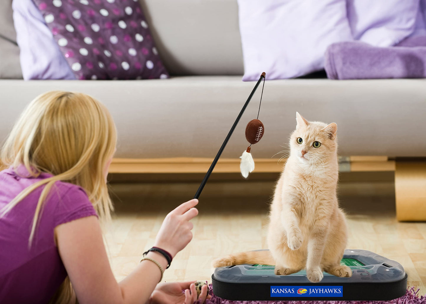 Pets First CAT Scratcher & Plush Football Toy with Catnip, Feather & Jingle Bell Interactive Ball Cat Chasing 5-in-1 Kitty Toy
