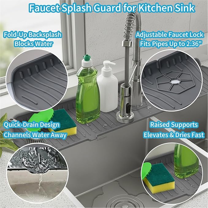 Silicone Faucet Handle Drip Catcher Drying Tray Mat Dish Soap Sponge Holder
