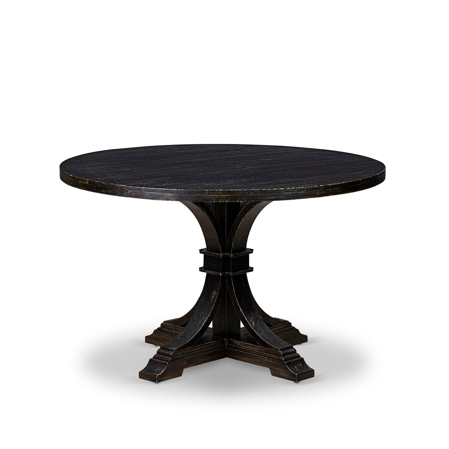 Luxe by East West Furniture I7MA7-511-34 7-Piece Kitchen Table Set with Polyester 6 Dark Gray Kitchen Chairs, Button Tufted Back, and A Round Dining Table in Sand Blasting Black Finish.