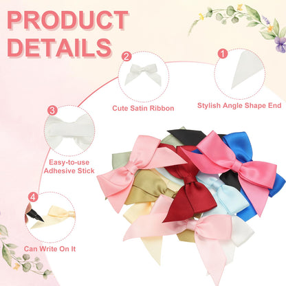 uxcell 1 Set Satin Ribbon Bows, 2.5" Self Adhesive Satin Bows Premade Craft Bow with Double-Sided Tape for Gift Wrapping Making Crafts Birthday Party Wedding Decorations, Black, White
