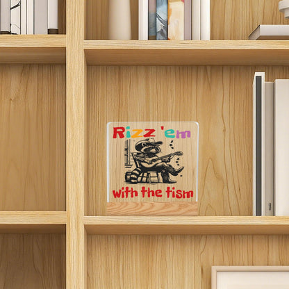 VFU Rizz 'em With The Tism Sign Funny Humorous Neurospicy Meme Office Desk Decor Wooden Plaque for Gamers Gag Gift for White Elephant Party Coworkers Employee