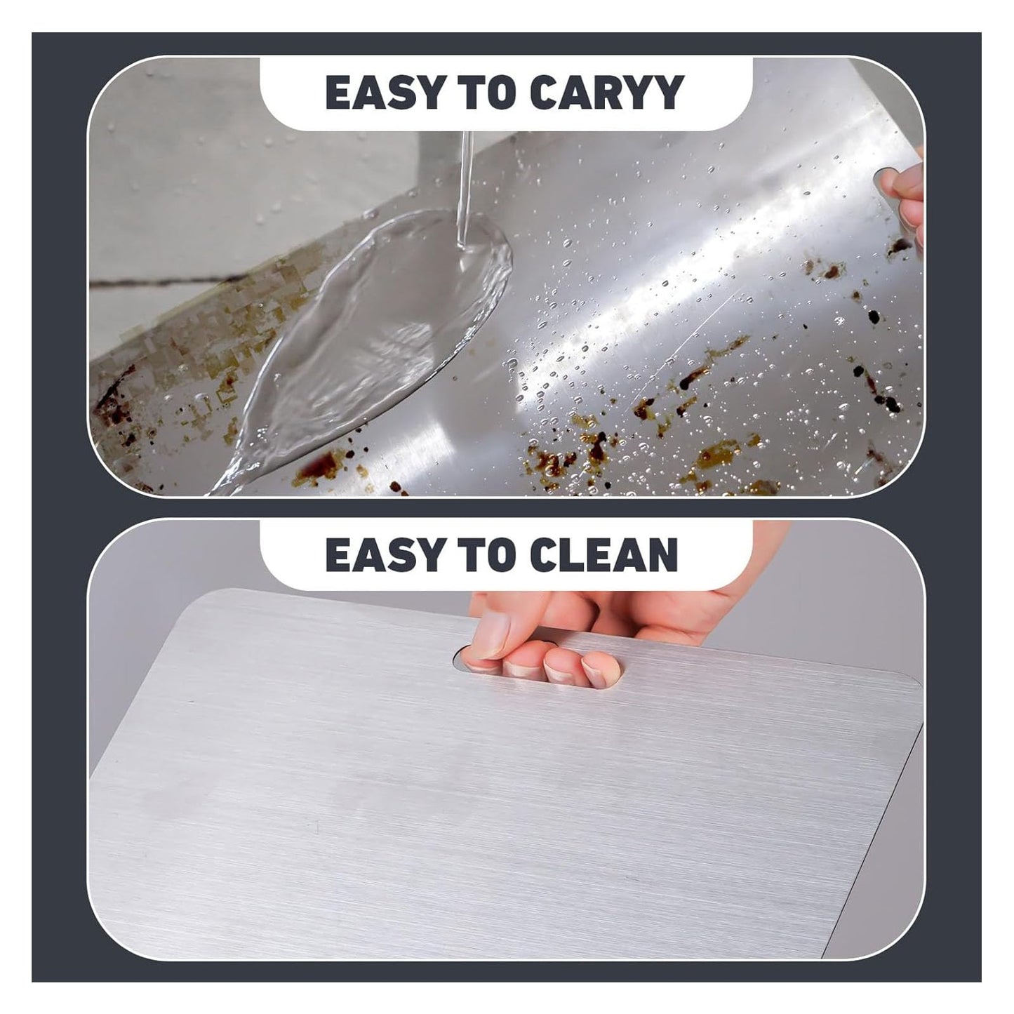 Wekayli 304 Stainless Steel Cutting Board, Non Toxic Cutting Boards for Kitchen, Dishwasher Safe and Knife Friendly Chopping Board for Meat Vegetable Fruit(15"x 11",13"x 9",10"x 6")