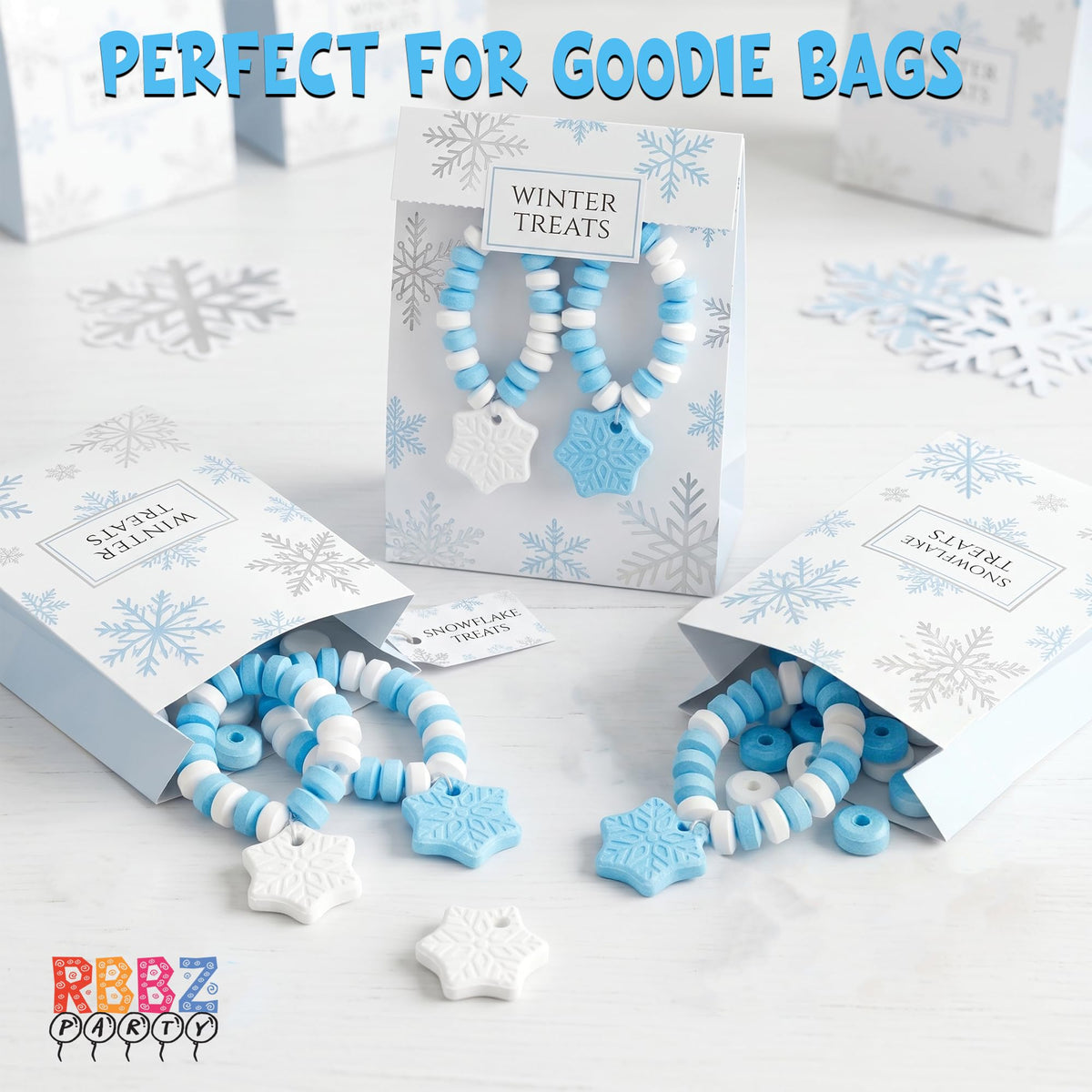 Snowflake Candy Bracelets – 30 Count Bulk Value Pack, Individually Wrapped Suckers – Winter Candy Blue and White Snow Flake Shaped – Birthday Treats – Frozen Party Favors – Goodie Bag Stuffers for Kids – Pinata Filler