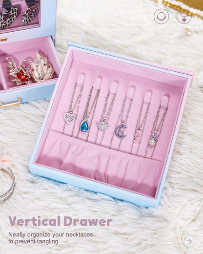 Homde Jewelry Organizer Girls Women Jewelry Box for Necklaces Rings Earrings Gift Bracelets Storage Case (Blue - Pink Gradient + Gold)