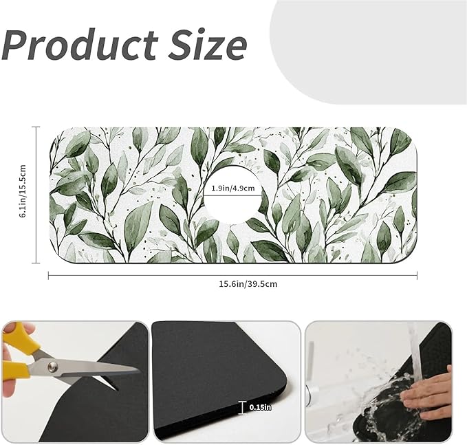 Kitchen Sink Splash Guard，Watercolor-sage foliage Faucet Mat Sink Gadgets-Super