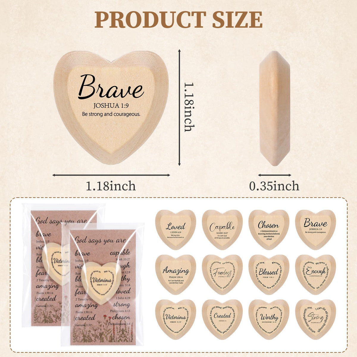 60 Set God Says You Are Inspirational Christian Gifts for Women Bulk, Religious Gifts Bulk Wooden Pocket Heart Token with Holy Encouragement Cards Prayer for Church Sunday School Women Coworker