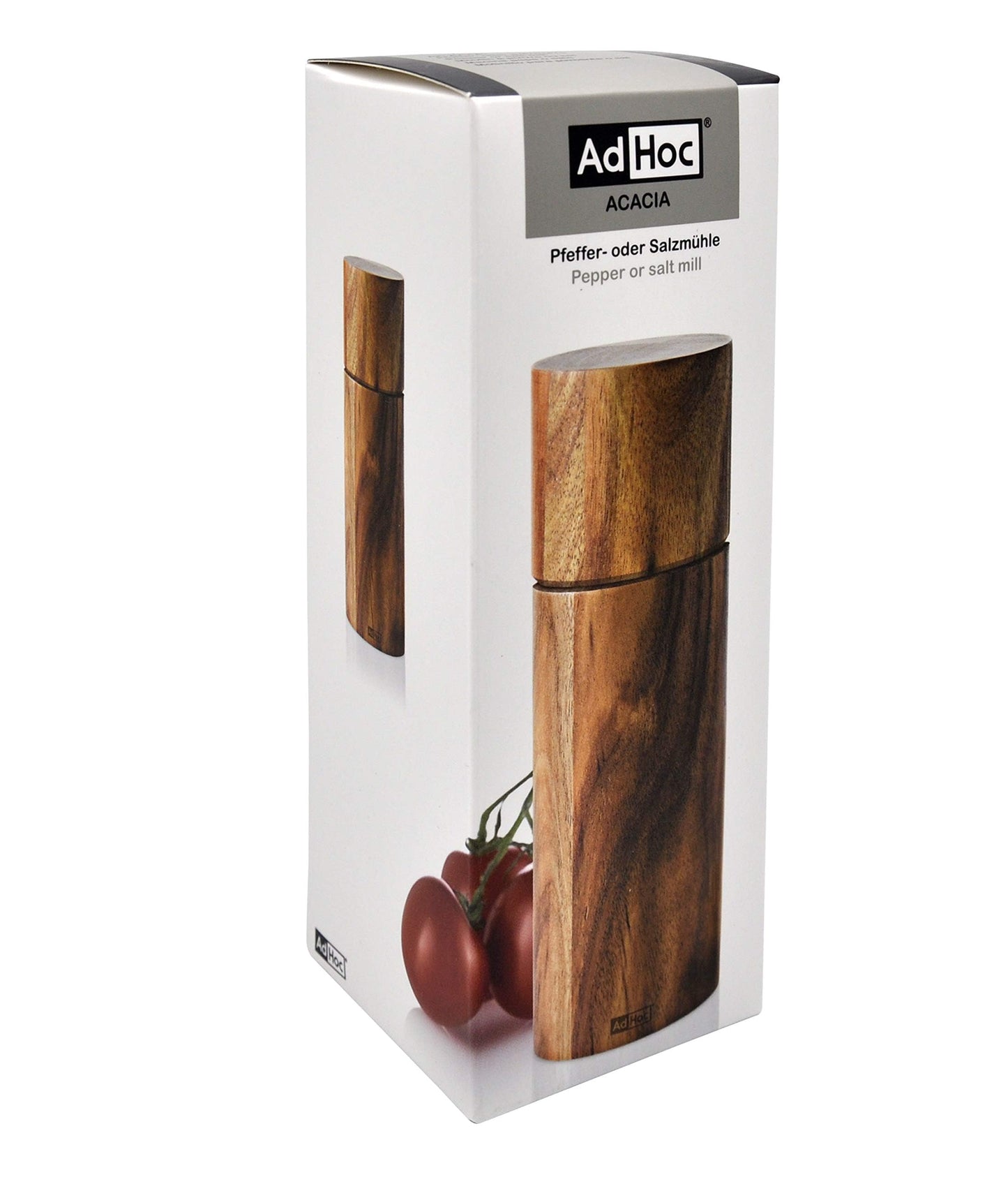 AdHoc Acacia Salt or Pepper Mill - Adjustable Salt or Pepper Grinder for Convenience - Refillable Manual Mill for Elegant Kitchen Decor - Salt & Pepper Shaker with 2 Year AdHoc Guarantee - 6.7"