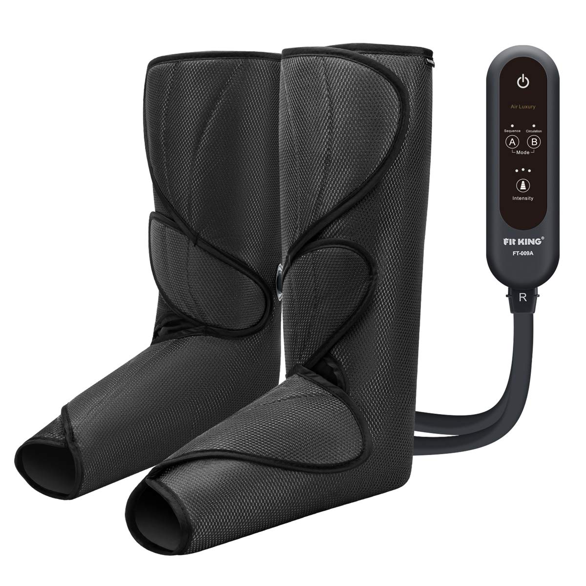 FIT KING Leg Air Massager for Circulation and Relaxation Foot and Calf Massage (No Heat) to Relieve Pain Swelling Edema with Handheld Controller 3 Intensities 2 Modes 2 Extensions - FSA HSA Eligible
