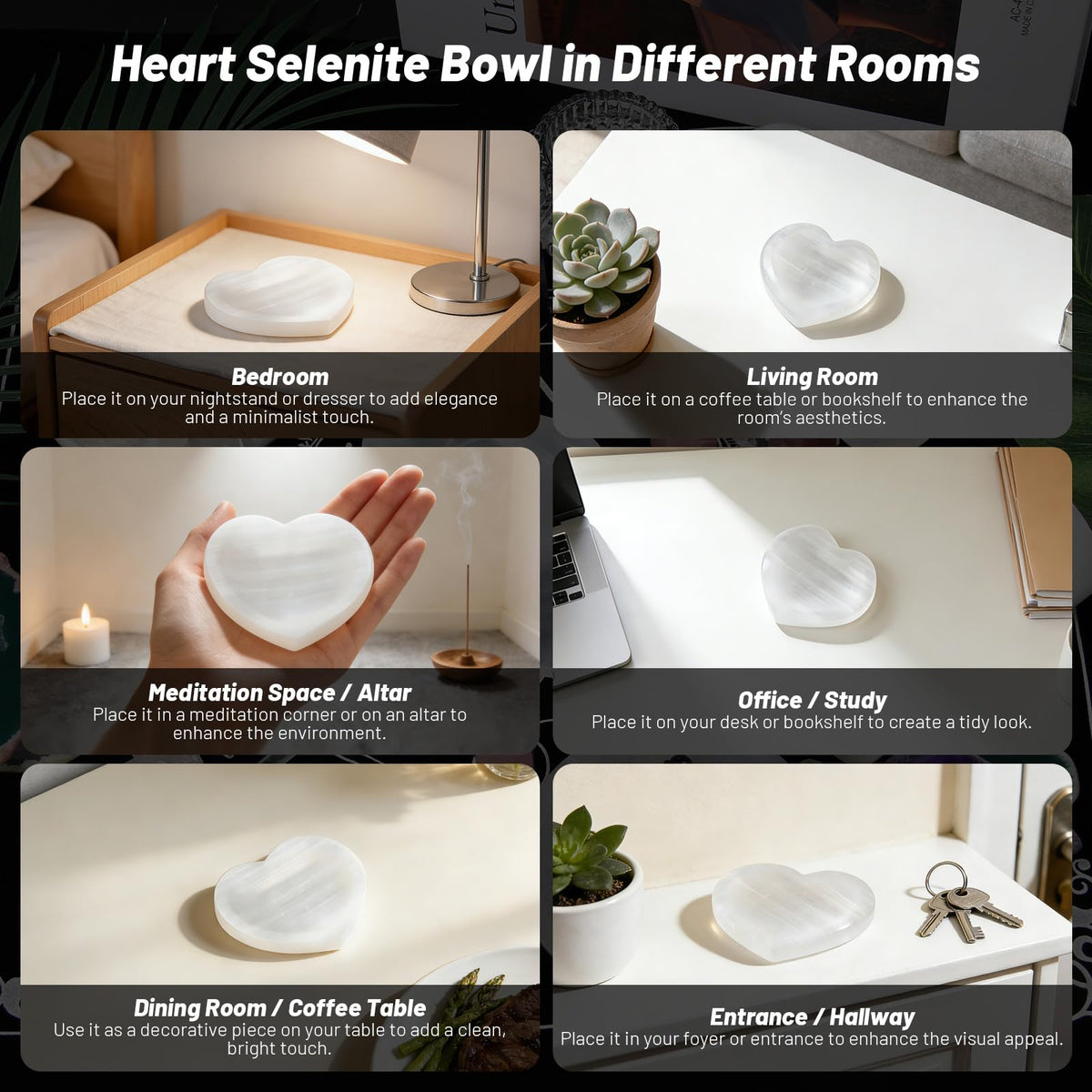 Orientrea Selenite Bowl – 3.9" Selenite Crystal Bowl Heart Shape for Energy Cleansing, Charging, Meditation, Home Decor & Healing Crystals, Crystals and Healing Stones