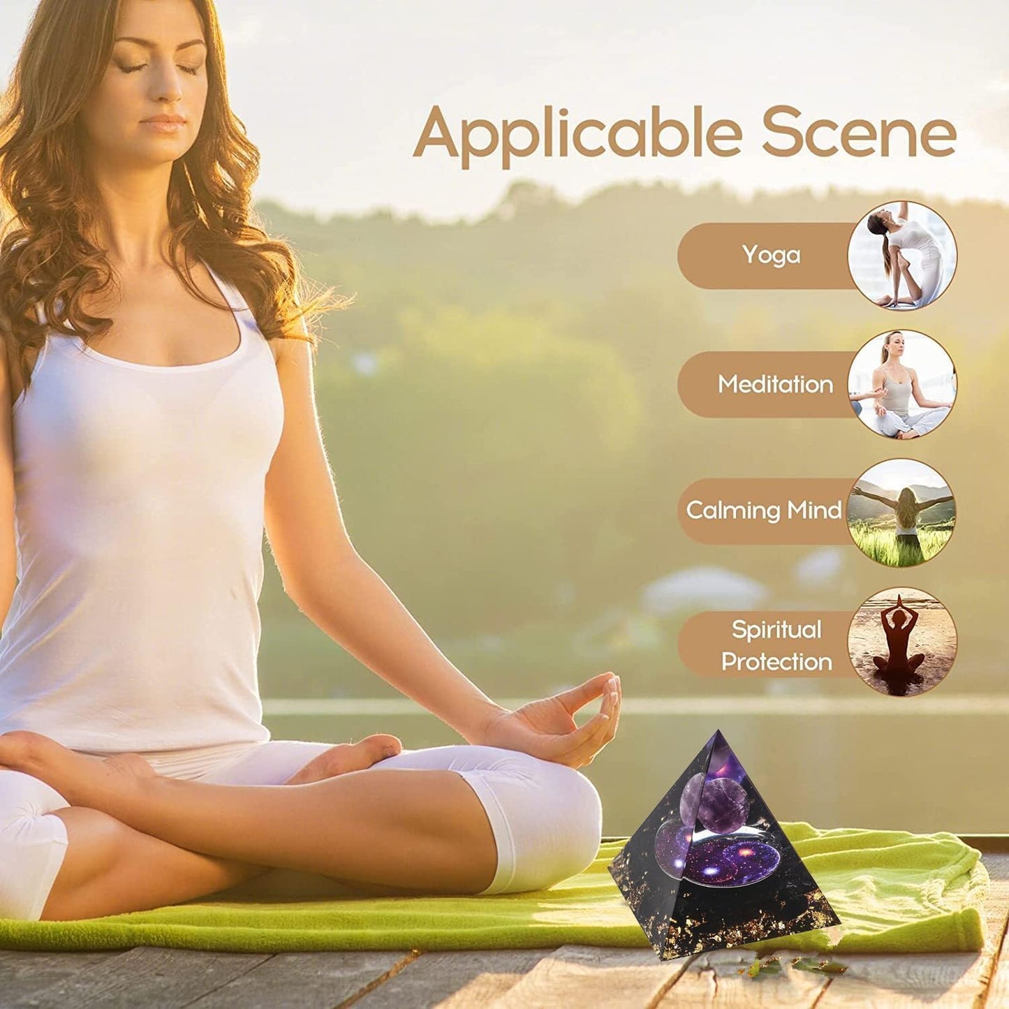 EternalOrgone Orgone Pyramid for Positive Energy, Orgonite Amethyst&Obsidian Healing Crystal Pyramids for Reduce Stress Chakra Reiki Healing Meditation Attracts Lucky and Success