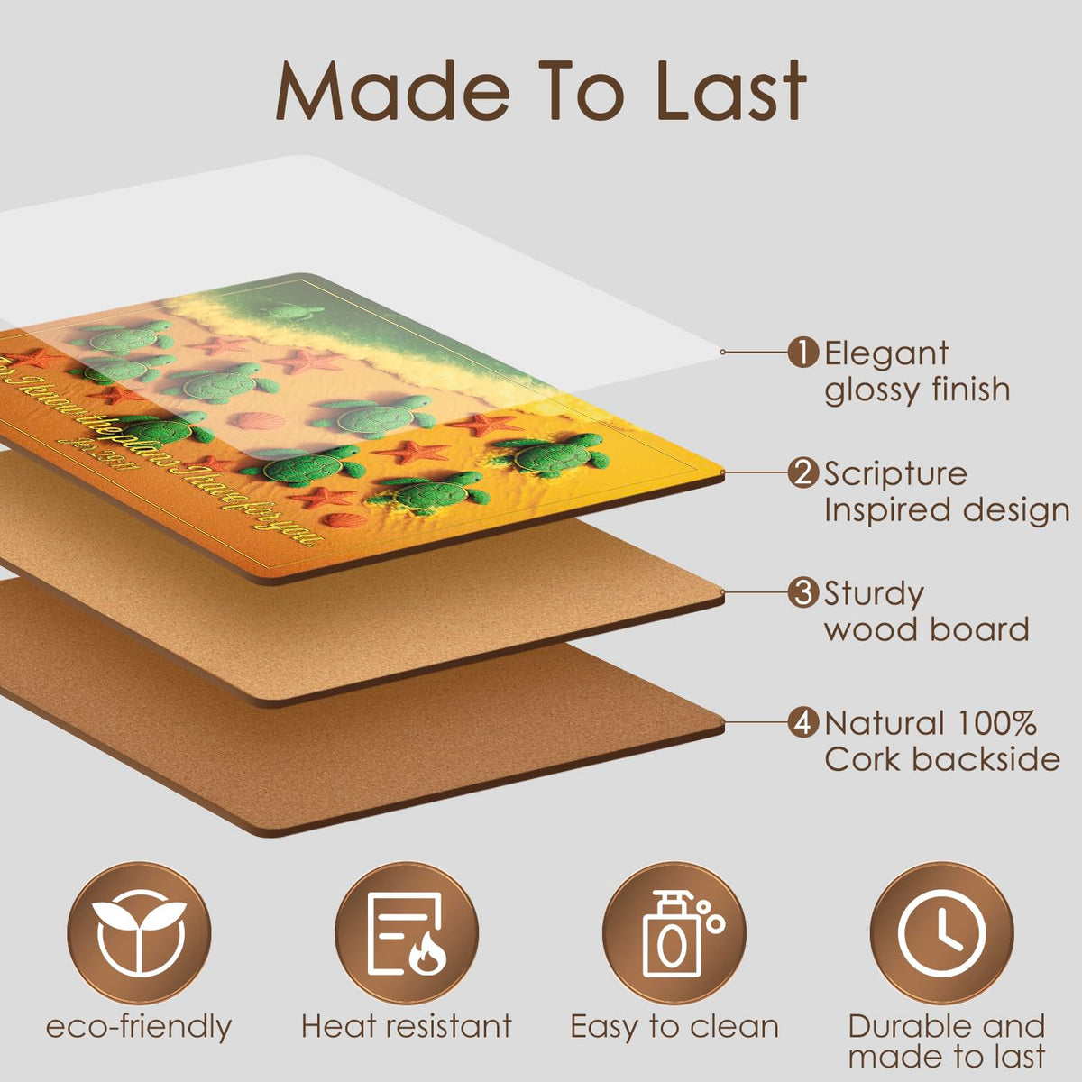 Christian Bible Verse Placemats, Jeremiah 29 11, Set of 6, Cork Backed Wood Table Mats, Heat Resistant Scripture Dining Decor, Large 15.7 x 11.4 Inch, Durable and Easy to Clean