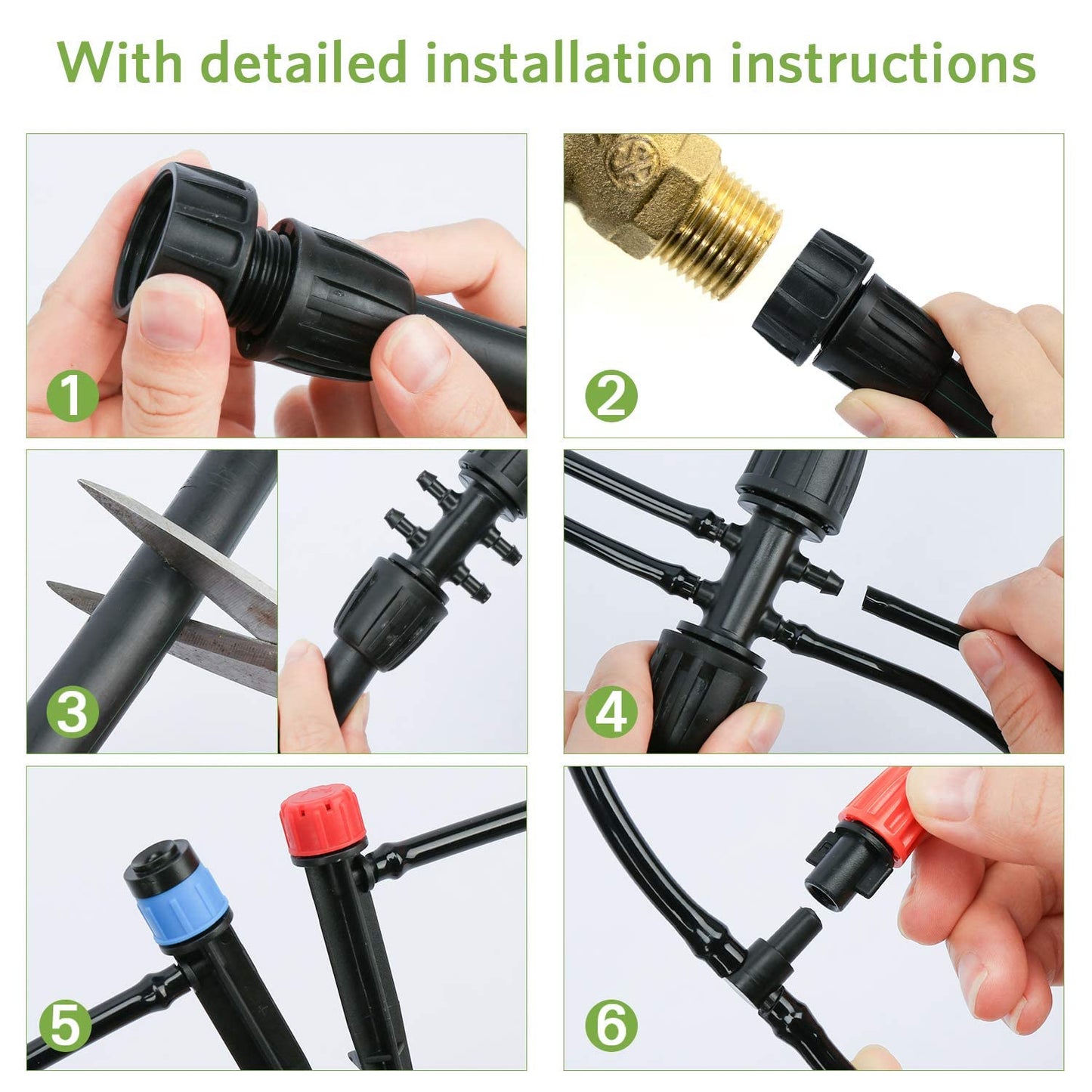 MIXC 226 FT Drip Irrigation System Kit, Automatic Watering System for Garden Greenhouse with 1/4" & 1/2" Tubing - Adjustable Nozzles & Sprinklers for Garden, Greenhouse, Lawn, Potted Plants
