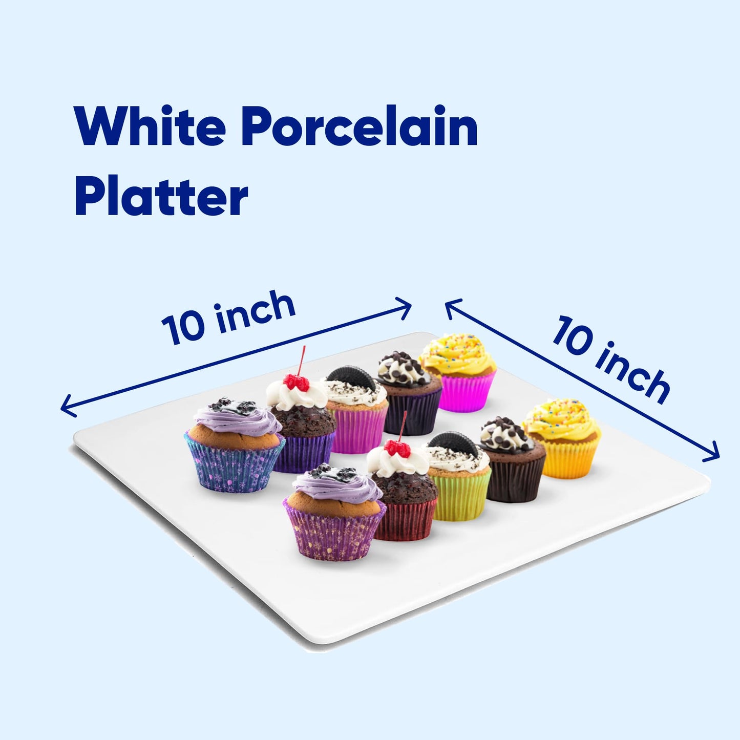Sisson Distribution Premium Porcelain Square Serving Platter - 10 Inch, Elegant White Butter Board for Cheese, Charcuterie, Weddings, Parties, Microwave & Dishwasher Safe