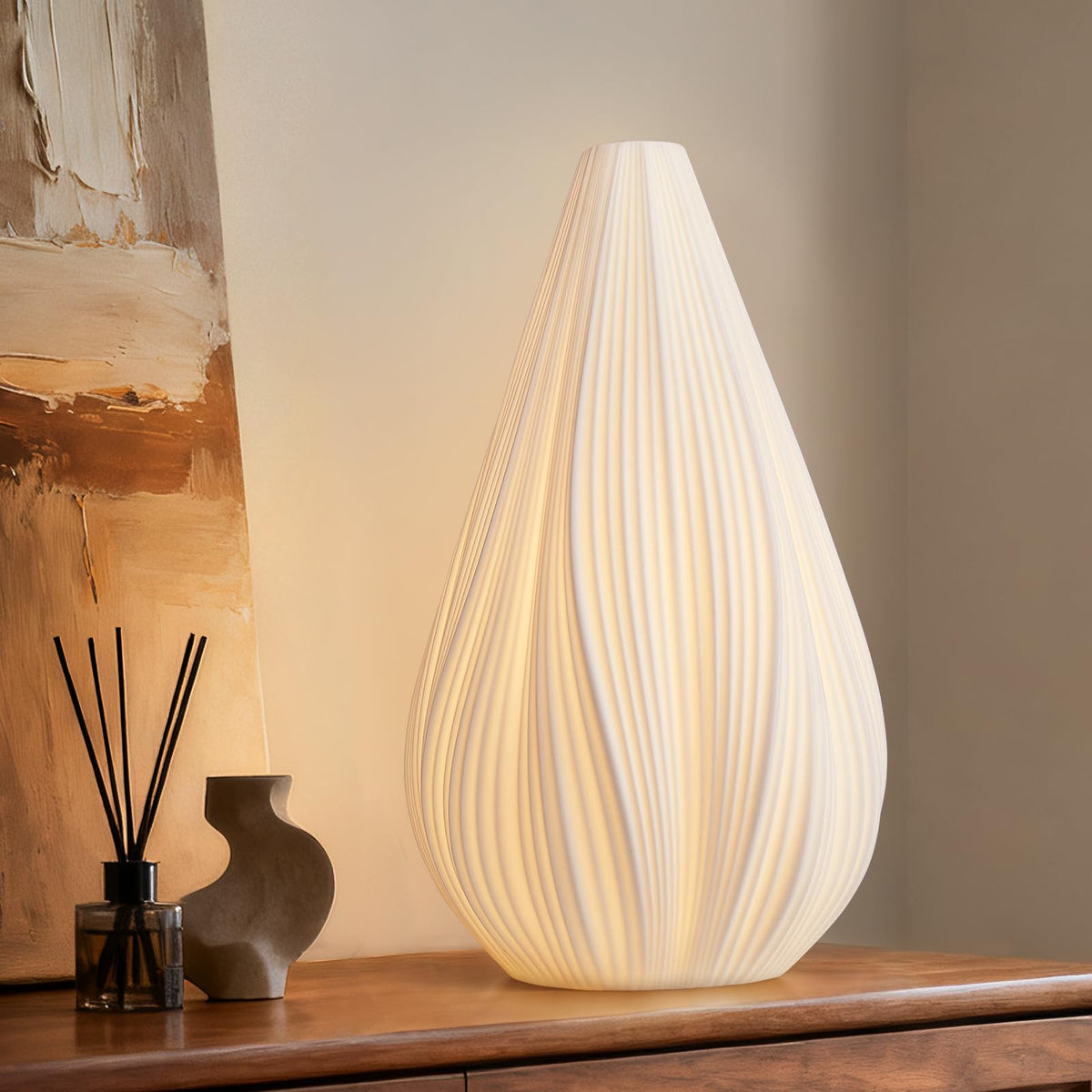 RONDURE 12.5" Modern Ceramic Table Lamp, Fully Dimmable Bedside Lamp for Bedroom Living Room Nightstand, White Translucent Ceramic Shade, Warm Ambient Decorative Corded Lighting, Bulb Included