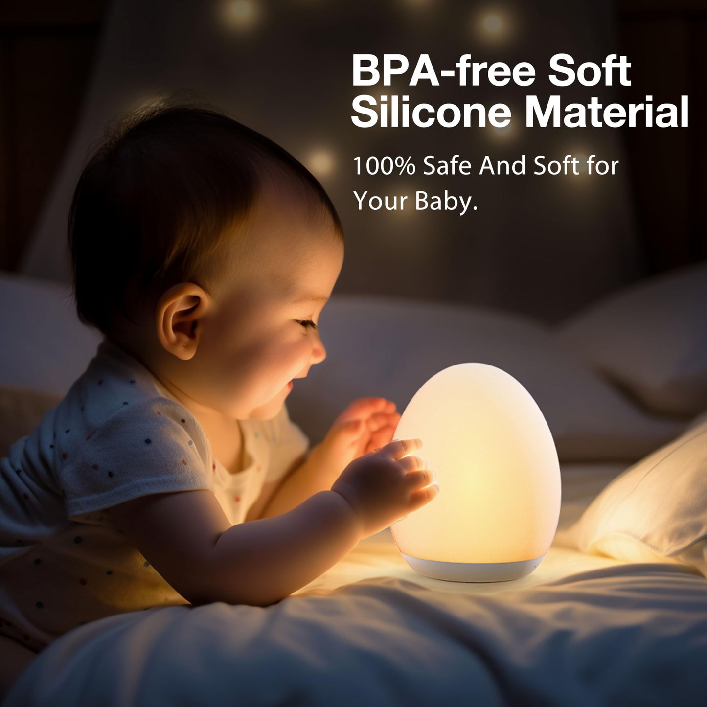 JolyWell Night Light for Kids, Egg Light for Nursery with 7 Changeable RGB Colours & Stepless Dimming, Rechargeable Tap Light with a 1-Hour Timer & Touch Control, Portable Baby Night Light, BPA Free