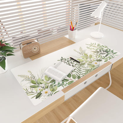 Colorful Star Large Mouse Pad, Green Leaves Waterproof Office Desk Mat, Non-Slip Computer Gaming Mouse Pad, XXL PC Laptop Protector Pads, PU Leather Desk Writing Pads for Office Home, 31.5" x 15.7"