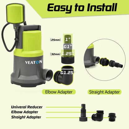 VEATON 400W Electric Submersible Water Pump for Clean Water, Max Flow 11000L/H Compact Utility Pump, Drain Water from Garden Pond Swimming Pool Hot Tub with Float Switch and Hose Connector