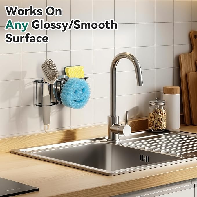 3-IN-1 Multiuse Sponge Holder for Kitchen Sink, Sponge Caddy for Scrub